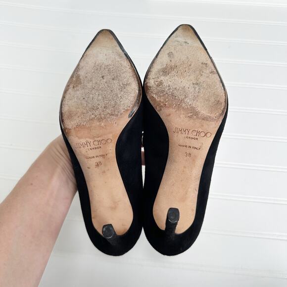 Jimmy Choo Romy 100 Pumps Black Suede Leather Classic Stiletto Heel Size 38 - Picture 6 of 8